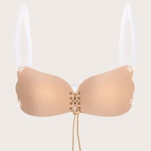 Plus Clear Strap Lace Up Bra